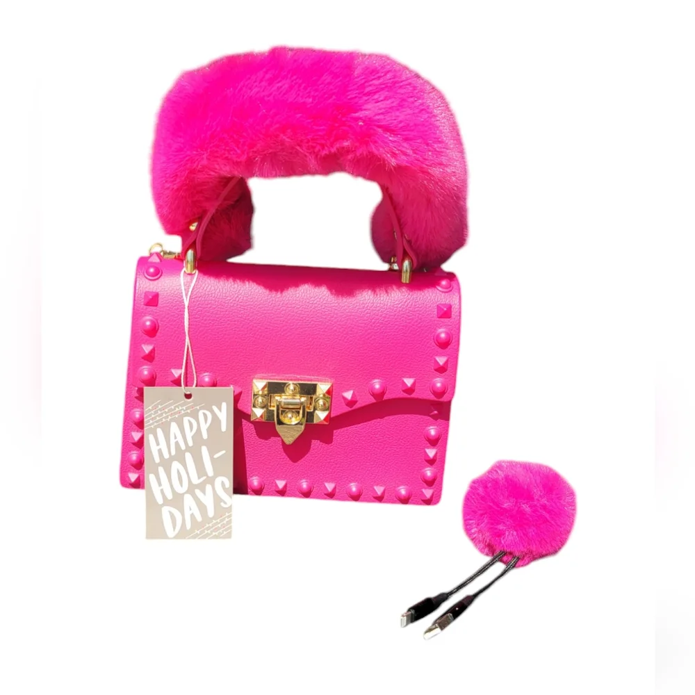 Studded Jelly Small‎ Crossbody Purse/Handbag with Pom USB